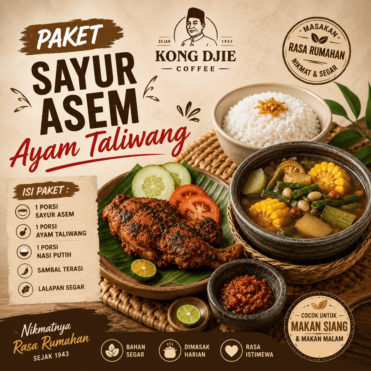 Paket Sayur Asem Ayam Taliwang Kedai Kopi Kong Djie